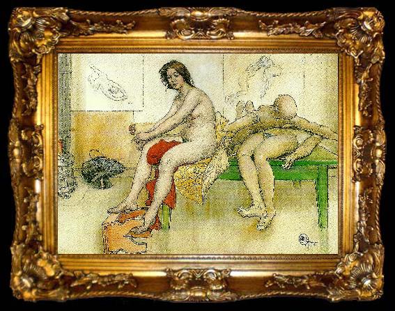 framed  Carl Larsson pa modellbordet, ta009-2